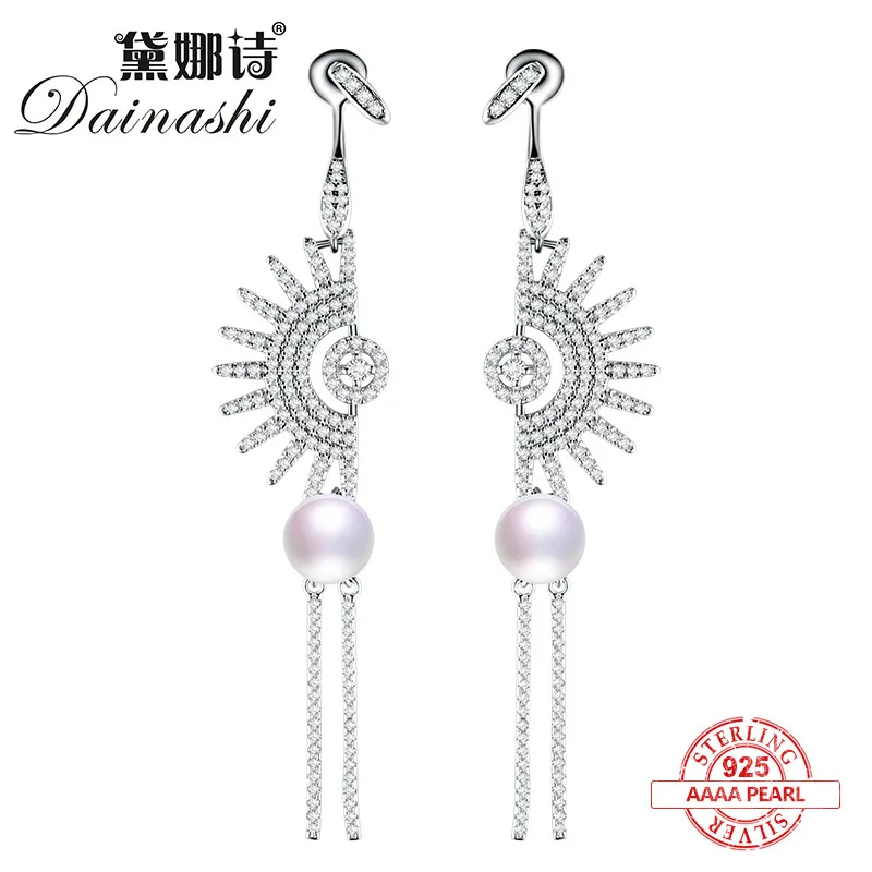 

Dainashi bohemia exaggeration Luxury 925 sterling silver pearl long drop earrings brand high quality fine jewelry for women