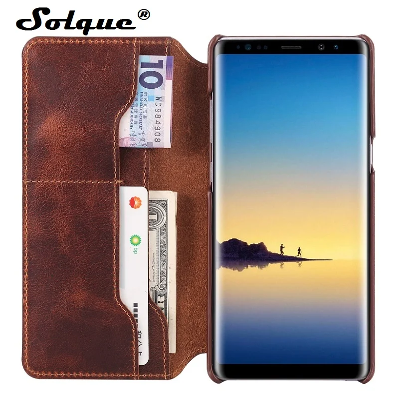 Solque Real Genuine Leather Flip Wallet Cover Case For