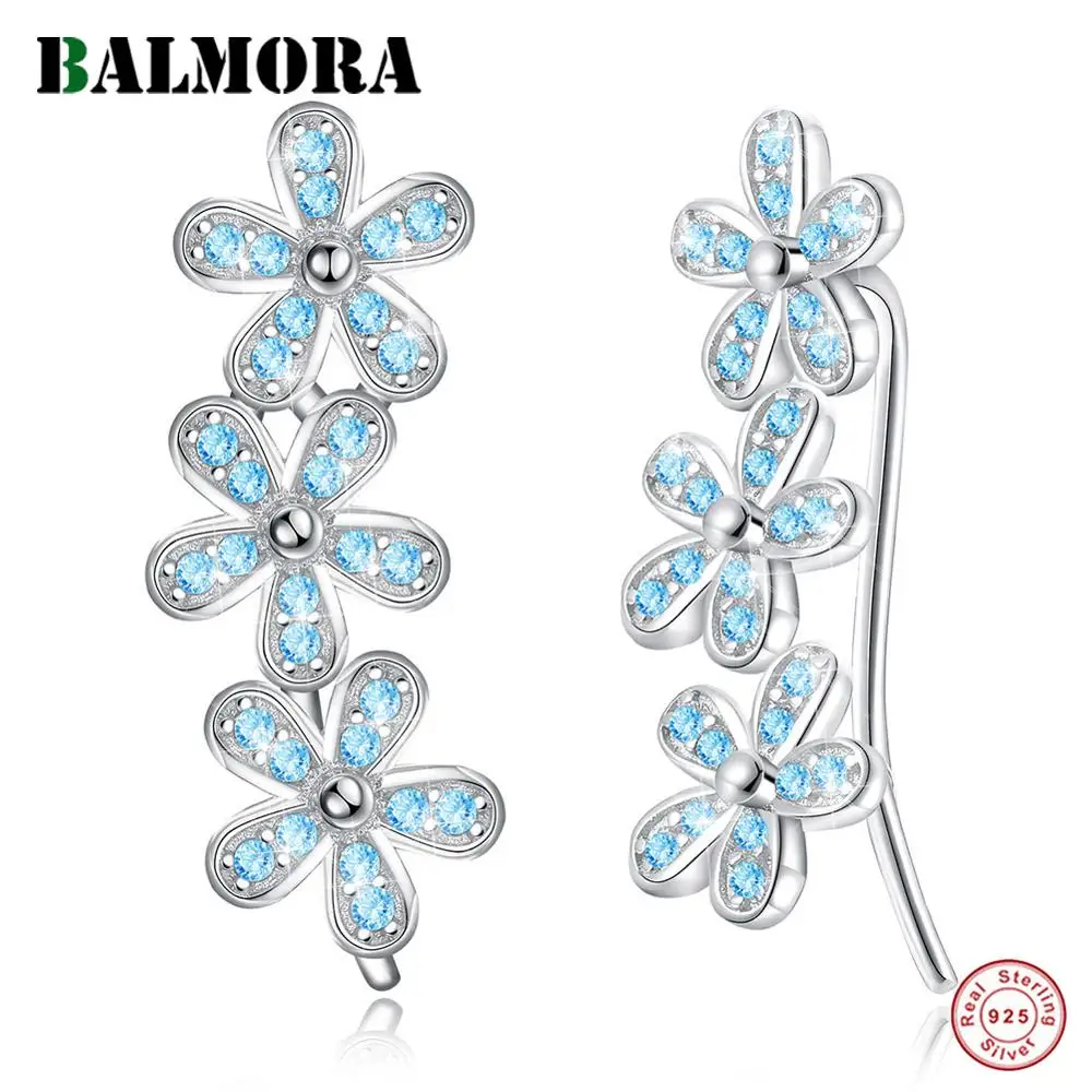 

BALMORA 925 Sterling Silver Zircon Flower Earring Jackets for Women Lady Gift Anti-allergic Earrings Fashion Jewelry PTEE021