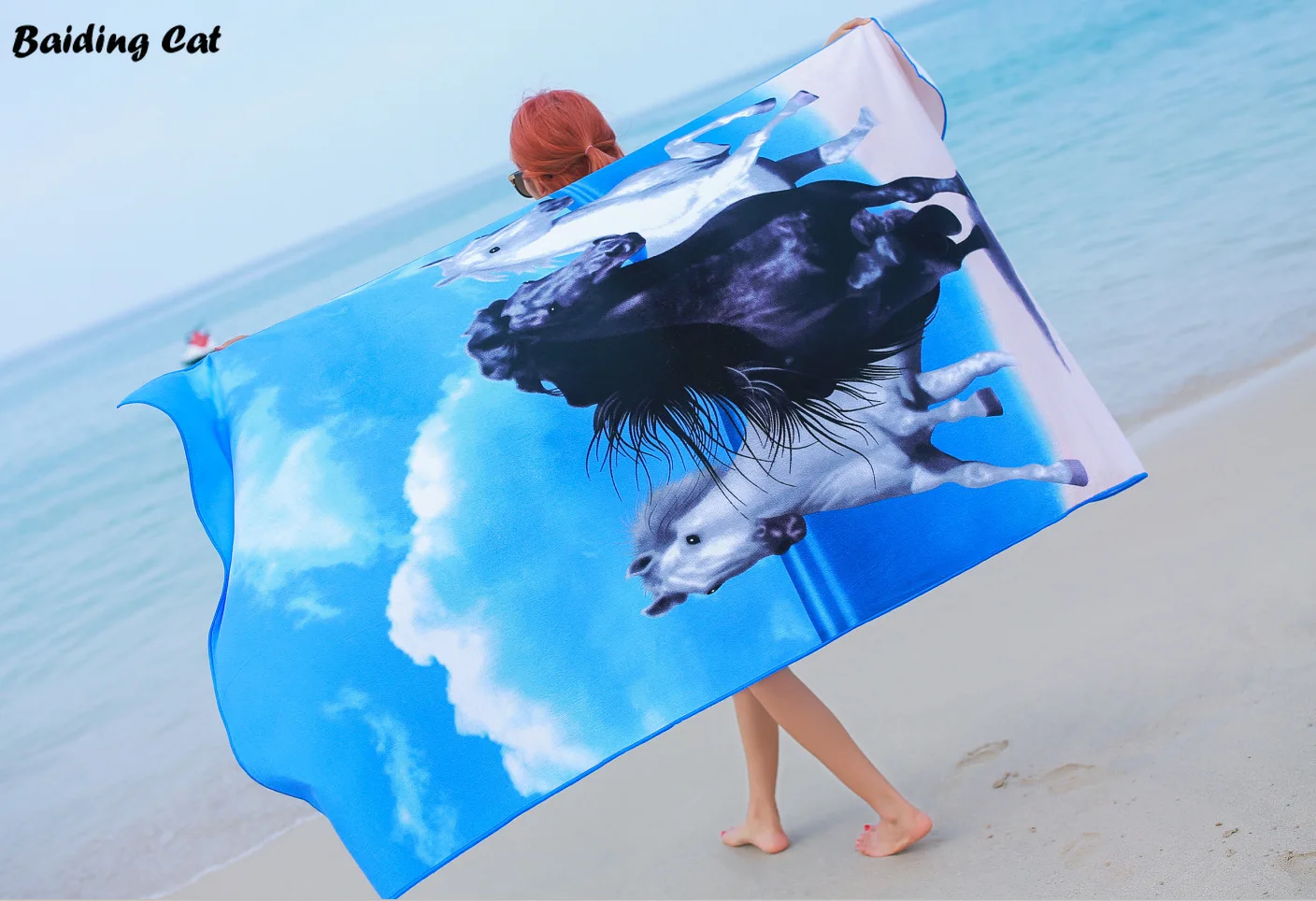 

Blue Horse Microfiber Soft Absorbent Beach Towel Big Size 100x180cm Swimming Plage Quick-Dry Bath Towels Thick Bikini Shawl 450G