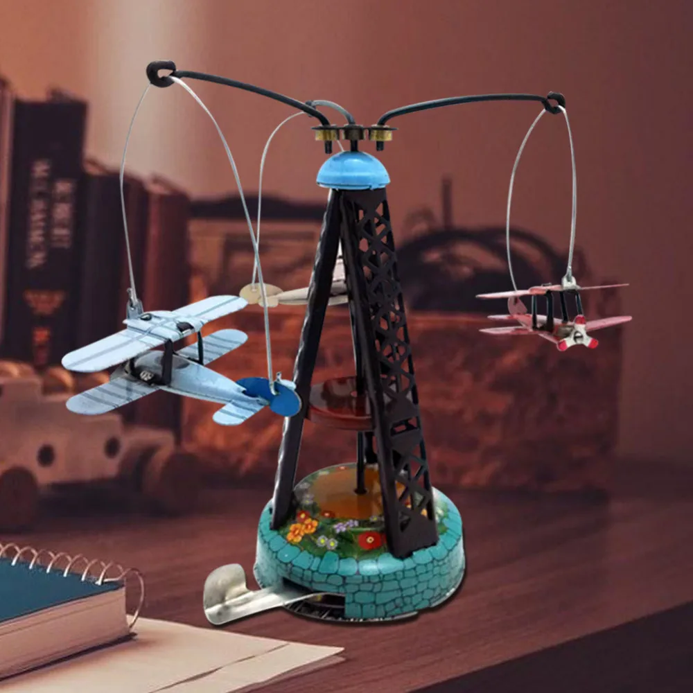 

New Nostalgic Metal Tin Toy Swiveling Biplanes with Clockworks Gift to Children Wholesale