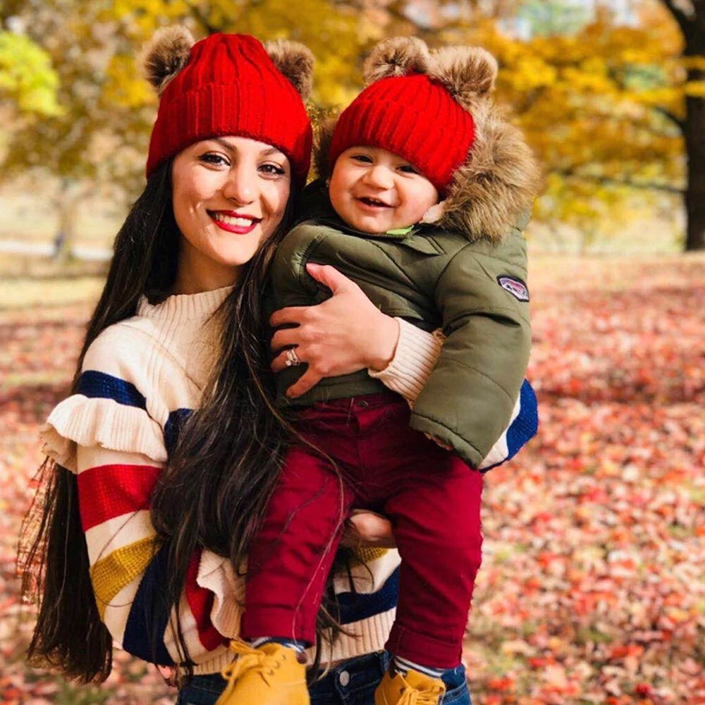 

MrY 2pcs Cute Mother and daughter Infantil Toddler Newborn Baby Kids Boys Girls Unisex Knitted Crochet Beanie Winter Warm Hat Cap