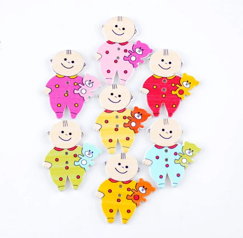 

Free shipping -50pcs Random Mixed 2 Holes Pattern Lovely Baby Wood Sewing Buttons Scrapbooking 29x35mm J1502