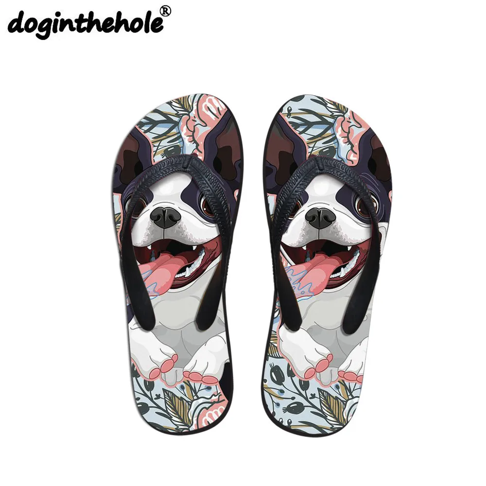 

doginthehole Sport Sandals Women Flip Flops Boston Terrier Printing Outdoor Sandals Flat Summer Beach Shoes Female Sneakers 2018