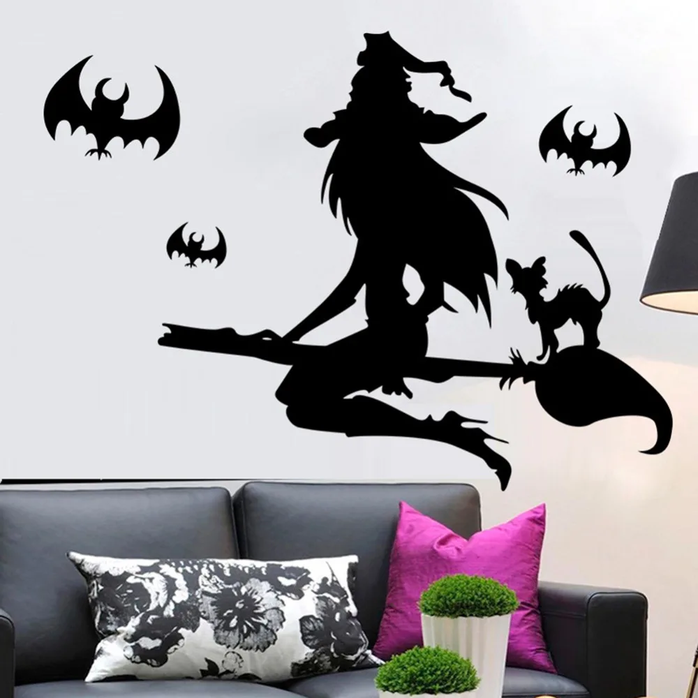 Creative DIY Halloween PVC Wall Sticker Home Decor Removable Waterproof Vinyl Decal Christmas Bat Witch Halloween Wall Stickers
