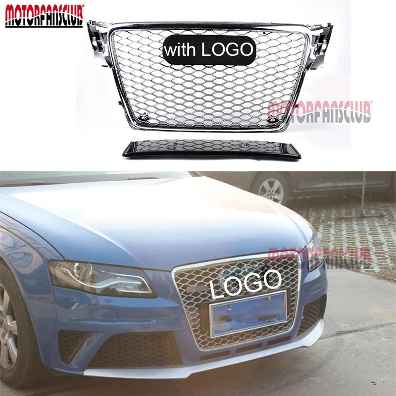 1Pc Car Racing Grille For Audi A4 B8 Grill RS4 Style 2009-2012 Logo Full Chrome Radiator Upper Trim Bumper Modify Mesh Honeycomb 1Pc Car Racing Grille For Audi A4 B8 Grill RS4 Style 2009-2012 Logo Full Chrome Radiator Upper Trim Bumper Modify Mesh Honeycomb