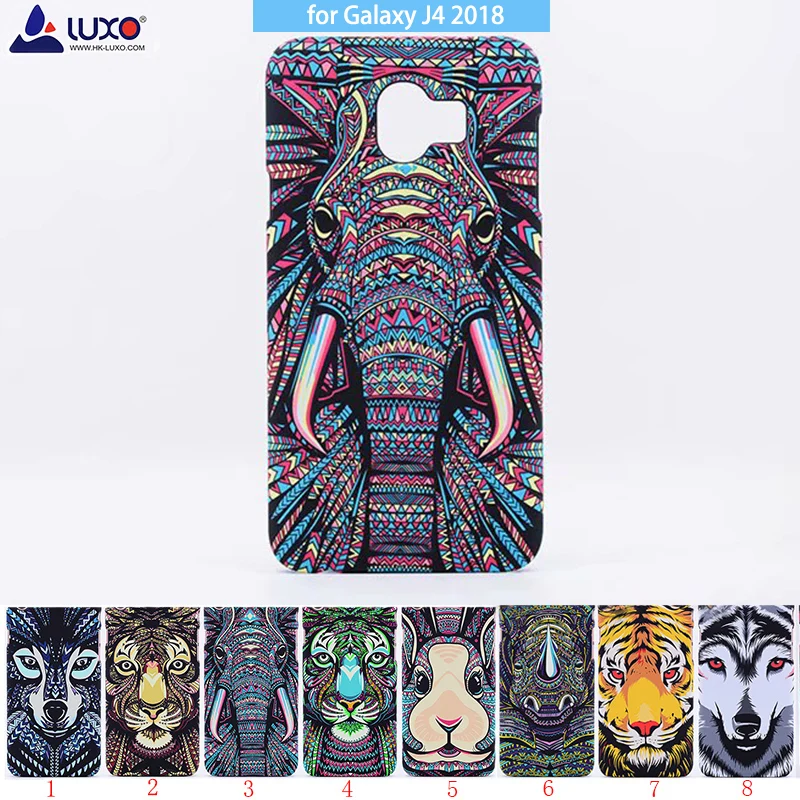 

luxo Forest King Aztec Animals Faces Lion Wolf Owl Pattern PC Hard Printing Phone Case Cover for Samsung Galaxy J4 2018