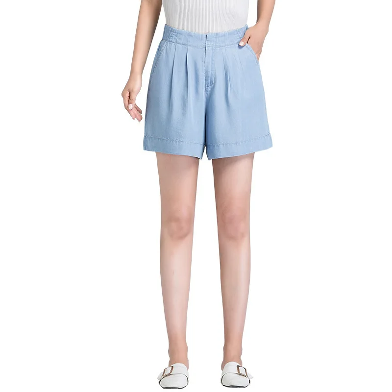 2019 летние джинсовые шорты tencell женские шелковые шорты с драпировкой и широкими штанинами, летние женские шорты 19183