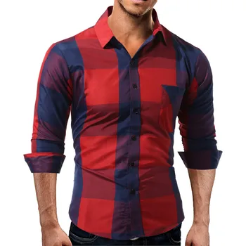 

2019 Brand Plaid Long Sleeve Shirt Men Pattern Vintage Shirts Men Sweatshirts Social Formal Blouse Hit Color Slim Fit Cotton `