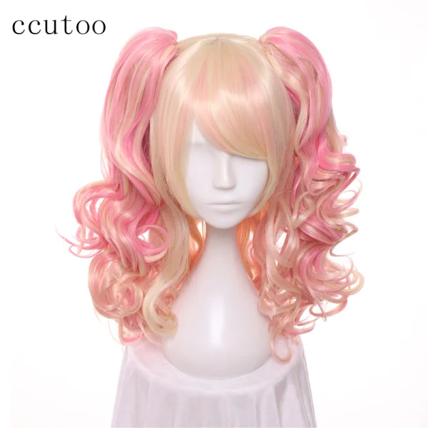 ccutoo 65cm Long Wavy Pink Yellow Mix Synthetic Wig Hair Heat