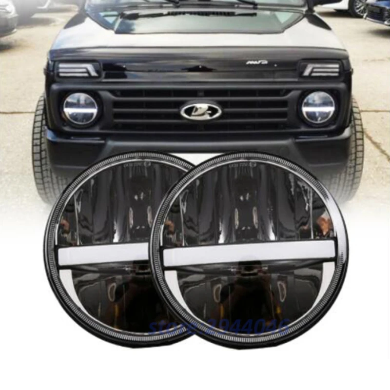 7 &quotсветодиодный налобный фонарь для Lada 4x4 Urban дюймов круглый с белым ДХО Янтарный