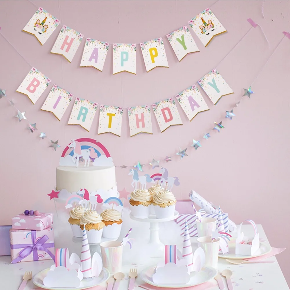 FENGRISE Блестящий Единорог гирлянда с днем рождения баннер I AM ONE Bunting Baby 1 день День