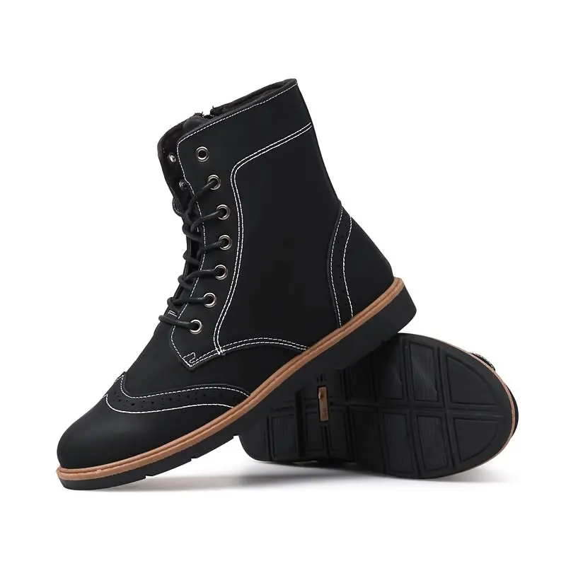 Plardin/мужские ботинки из натуральной кожи; зимние ботинки; модные мужские туфли оксфорды на платформе с резным узором; ботинки из коровьей кожи; мужская обувь на плоской подошве