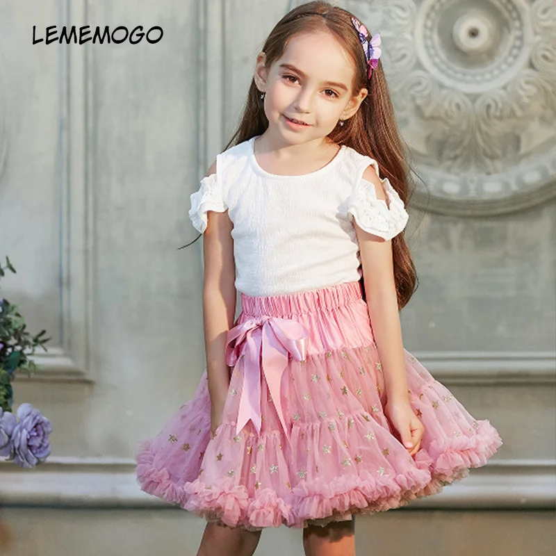 

Lememogo Summer Baby Girls Ball Gown Skirt Kids Draped Mesh Skirt For Multi color Princess Wedding Party Skirt Girl Clothing
