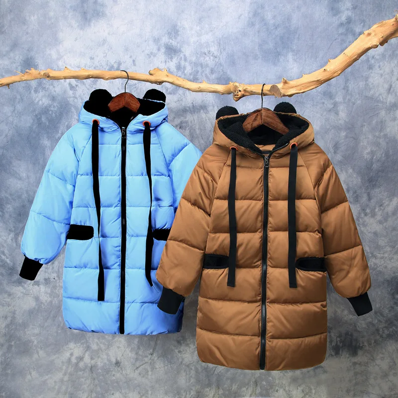

4-12 years old Warm lamb hat long White Duck down X - Long Down coats for children,Boys and girls thickened winter jacket