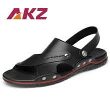 AKZ/мужские сандалии; летние пляжные вьетнамки; Повседневная дышащая обувь из натуральной кожи; Легкие мужские туфли Без каблука; уличные тапочки