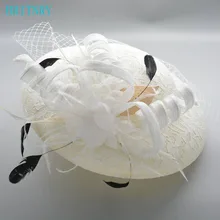 BRITNRY модные свадебные шляпы ручной работы Цветы Свадебные шляпы с тюлем элегантные перья реальные фотографии вуалетки для женщин