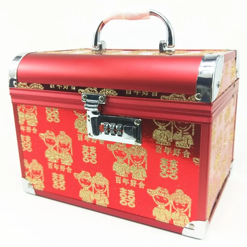 Large capacity cosmetic case suitcase bag watch jewelry storage travel Safety box red password with mirror toolbox luggage bags pink makeup artist suitcase aluminium luxury travel beauty manicure suitcases with mirror lamp cosmetic trolley toolbox