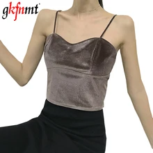 Женский короткий топ gkfnmt, короткий топ с бретелькой через шею, бархатный топ, лето, сексуальный топ без рукавов, базовая Женская одежда, черный, темно-синий цвет