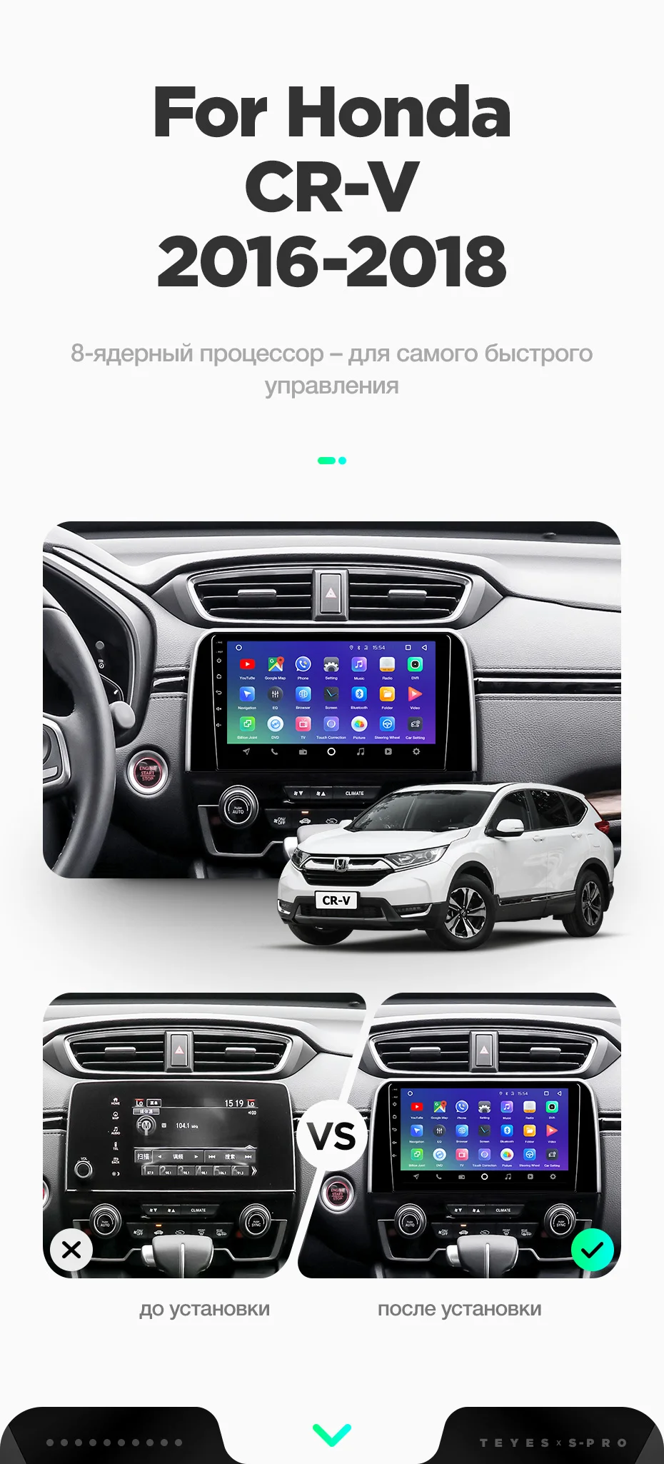 TEYES SPRO Штатная магнитола для Хонда ЦРВ ЦР-В 5 Honda CRV CR-V 5 RT RW Android 8.1, до 8-ЯДЕР, до 4+ 64ГБ 32EQ+ DSP 2DIN автомагнитола 2 DIN DVD GPS мультимедиа автомобиля головное устройство