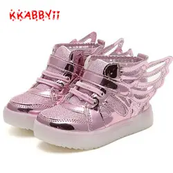 KKABBYII Девушки Led Shoes Новый Весна Осень Крылья Led Shoes Девушки Принцесса Симпатичные Shoes With Light Дети Освещенные Кроссовки