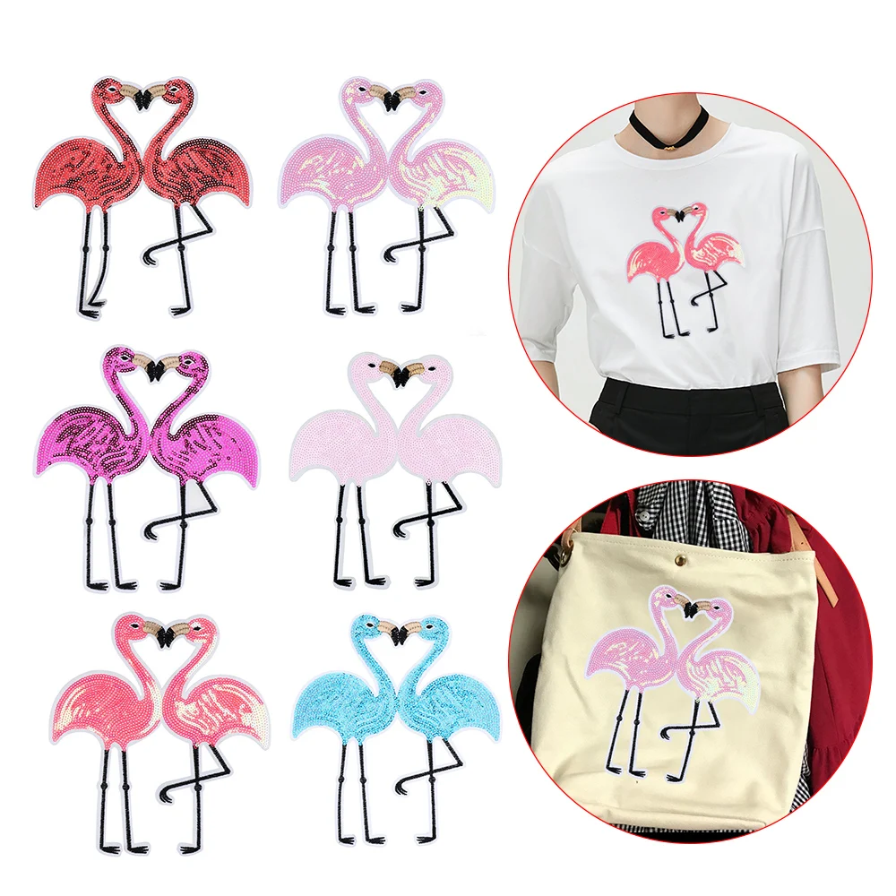 

1PC Flamingo Applique Embroidery Sequin Patch For Clothing Clothes Sew-On Iron-On Sewing Sticker Clothes Decoration DIY Crafts