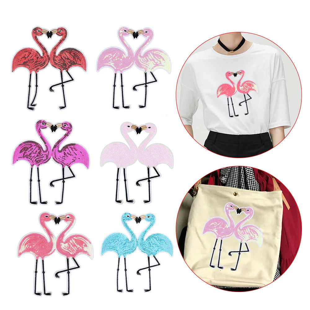 

1PC Flamingo Sequin Patch Paillette Applique Embroidery For Sweater T-shirt Bag Sew-On Iron-On Sticker DIY Clothes Decoration