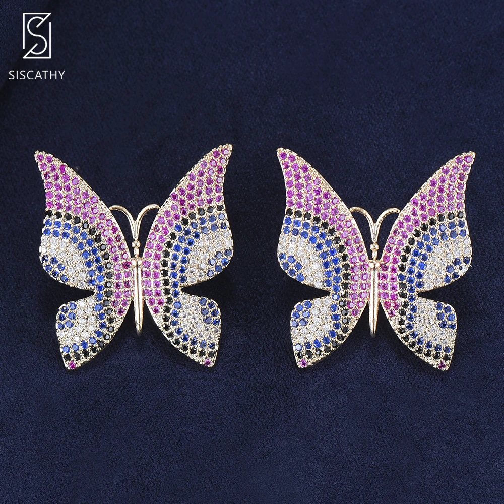 

Siscathy Charms Butterfly Cubic Zircon Insects Big Stud Earrings for Women Wedding Dubai Trendy Earrings oucle d'oreille femme