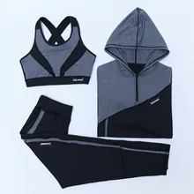 Для женщин Йога Комплект 3 предмета свободные Стиль Толстовка Куртки+ бюстгальтер+ Брюки для девочек фитнес перекрещенными на спине Дизайн дышащая спортивная одежда спортивный костюм