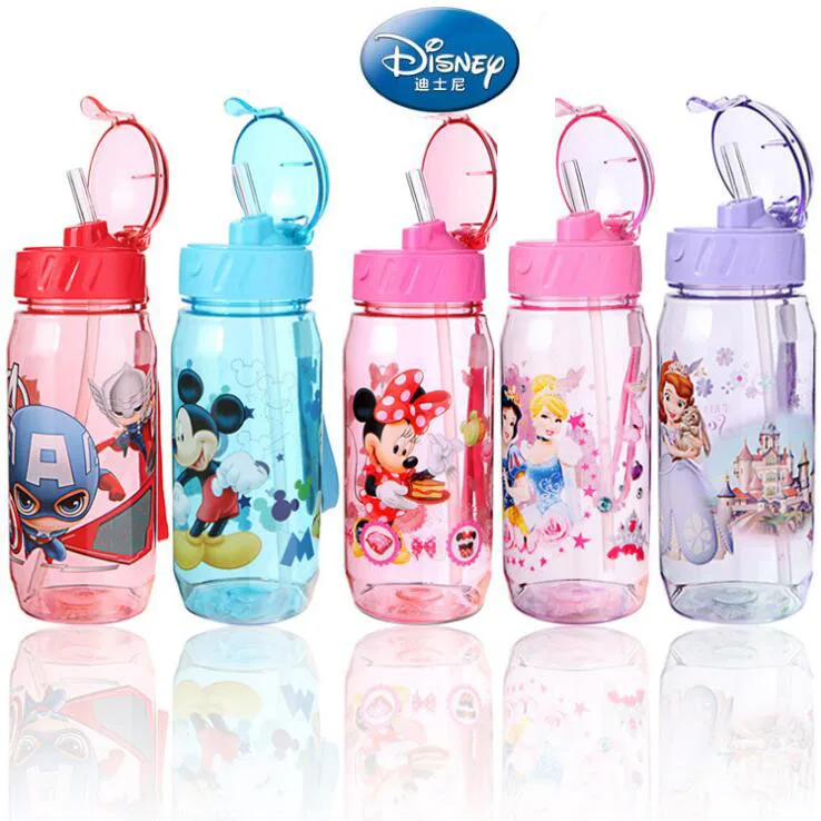 

2018 Genuine Disney Baby Feeding Bottle with straw Cartoon Mickey Cute Eco-friendly With lid Portable Cup My Sport Bottle 420ML