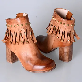 

Western Sapatos Femininos Luxury Design Leather Women classic Winter Cowboy Boots Chunky High heels Rain Boots Motorcycle