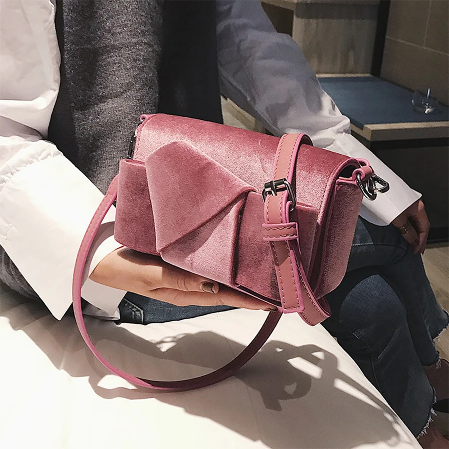 

Cute Bow Women Single Shoulder Bags 2018 Winter Velour Women Messenger Bag Fashion Girls Flag Bags Luxury Females Crossbody Bag