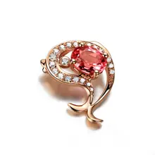 Милый любящий подарок GVBORI 18 K розовое золото красный драгоценный камень ожерелье из турмалина кулон [Золотая рыбка] с ювелирные изделия из чистых бриллиантов Валентина