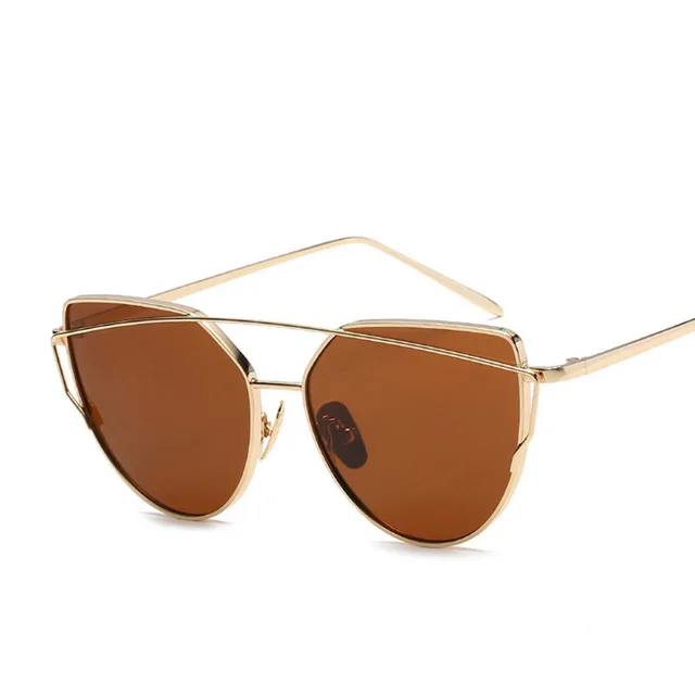 Бренд Evrfelan, солнцезащитные очки для женщин, солнцезащитные очки «кошачий глаз», мужские зеркальные солнцезащитные очки, мужские очки, Женские винтажные Золотые очки - Цвет линз: coffee gold