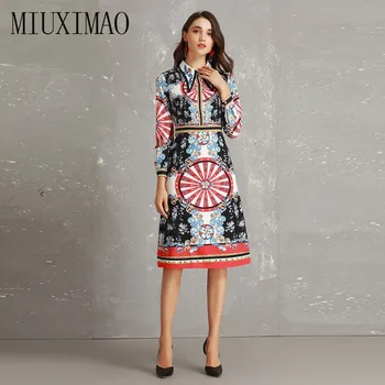 

High Quality 2018 Latest Fall Fashion Sets 2 Piece Turn-down Collar Full Sleeve Top + Above Knee Skirt Irregular Suit Women