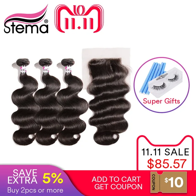 Best Offers Stema Brazilian Body Wave Human Hair Bundles With Closure 3PCS Hair Weaves With 1PC Lace Closure 4x4 Remy Hair Extension Best Offers Stema Brazilian Body Wave Human Hair Bundles With Closure 3PCS Hair Weaves With 1PC Lace Closure 4x4 Remy Hair Extension