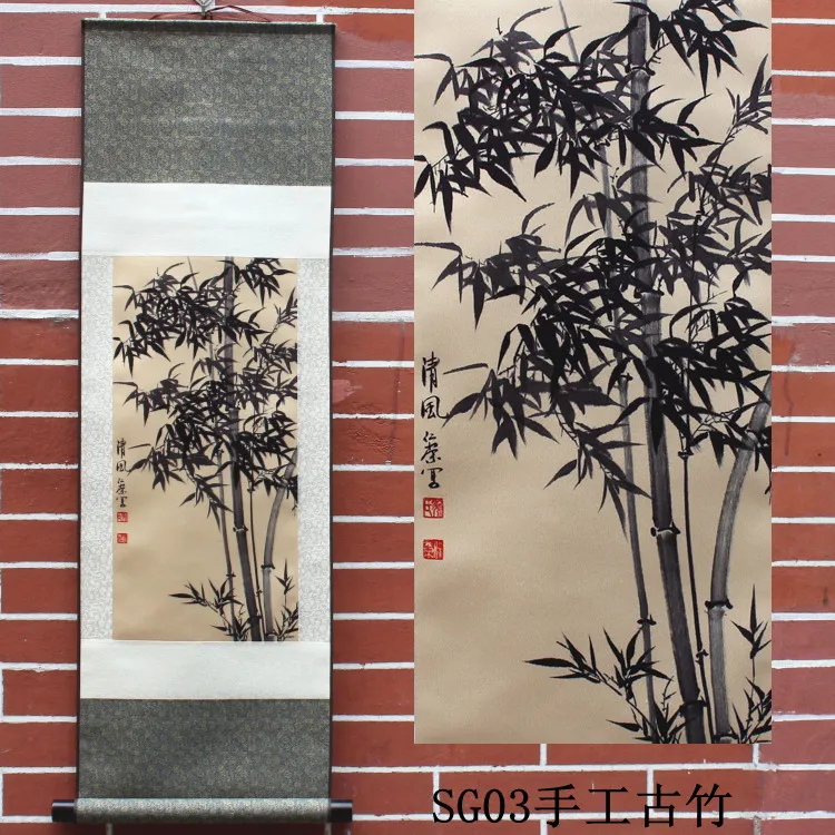 

Chinese wind features, hand drawing, bamboo drawing room, silk painting,