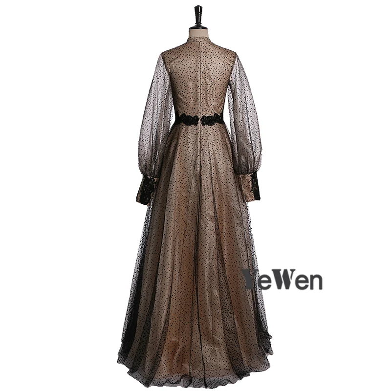 Muslim 2019 Points Black Champagne Evening Dresses Long Sleeve Lace Prom Dress Formal Gowns Elegant For Women YW8023 Muslim 2019 Points Black Champagne Evening Dresses Long Sleeve Lace Prom Dress Formal Gowns Elegant For Women YW8023
