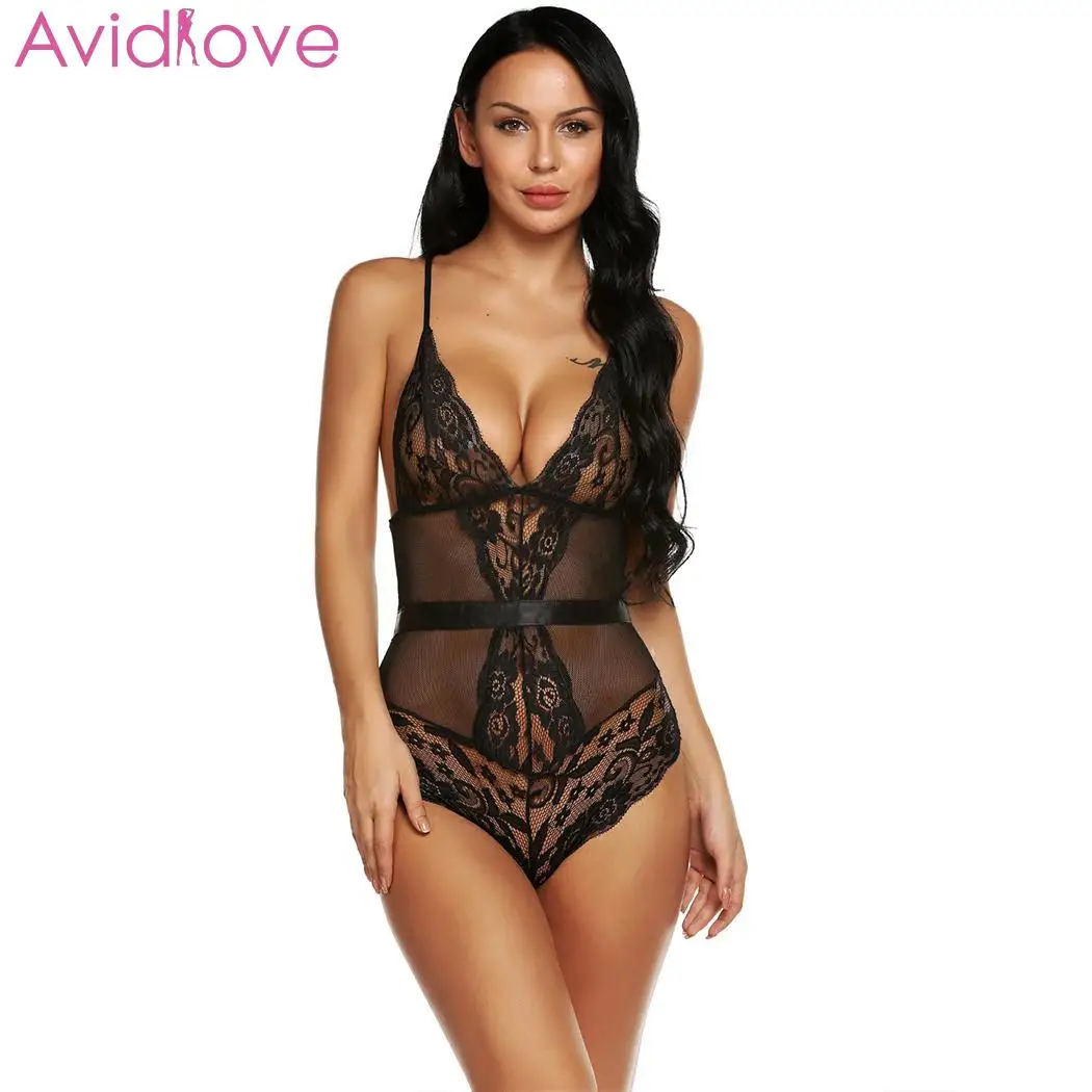 

Avidlove Women Bodystocking Sexy Lingerie Sleepwear Adjustable V-Neck Strap See Through One Piece Teddy Lingerie Bodysuit