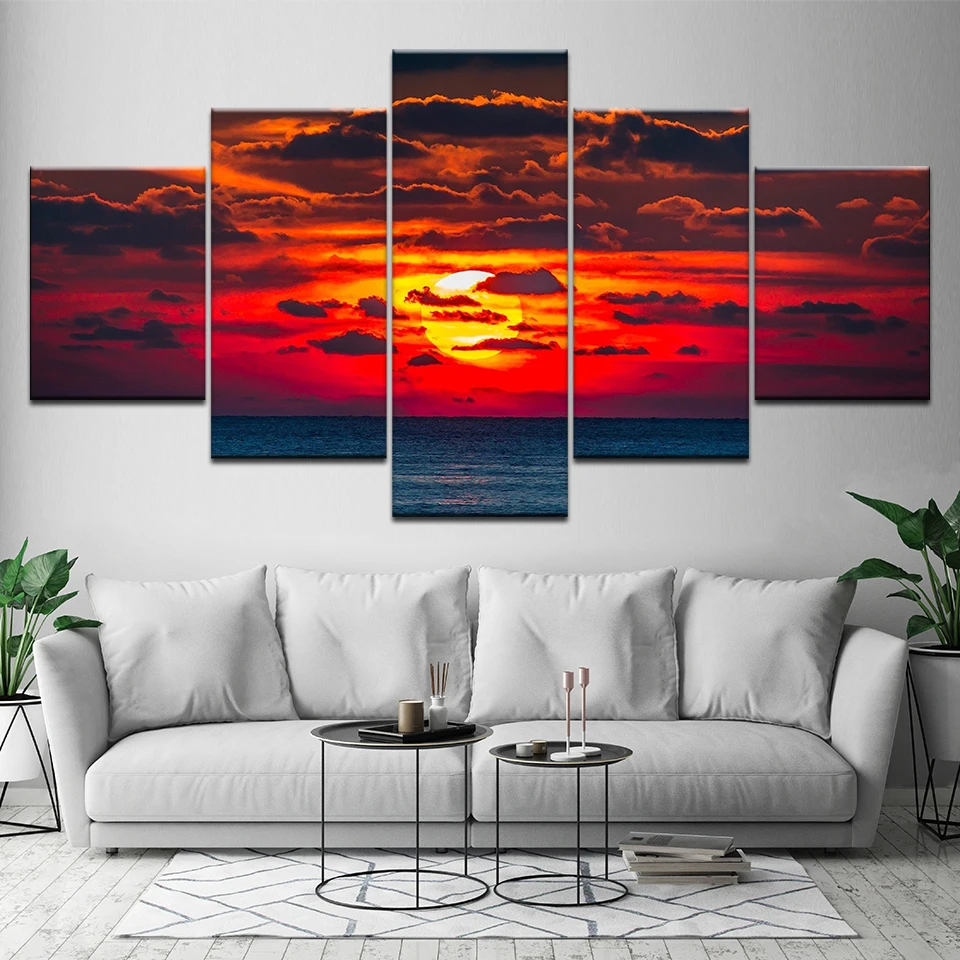 

5 pieces Modular Frame Wall Art Picture Gift Home Decoration Canvas Print painting beautiful sea sunset clouds Artwork wholesale