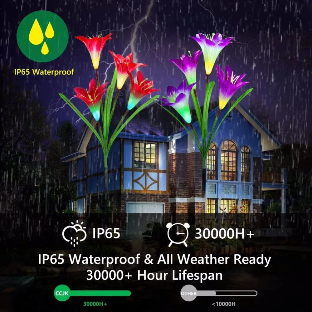 Solares da Estaca do Jardim ao ar Flor do Lírio Multi-cor em Mudança Solares da Estaca para o Quintal do Pátio do Jardim Livre com 4 Luzes Led 6 multi-cor em mudança led luzes solares da