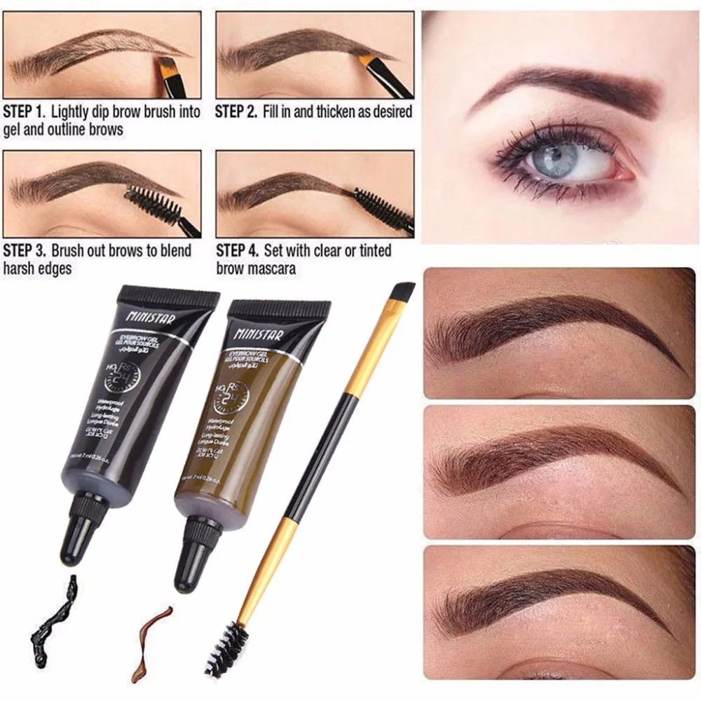 2pc Waterproof Tint Eyebrow Henna With Mascara Eyebrows Paint Brush