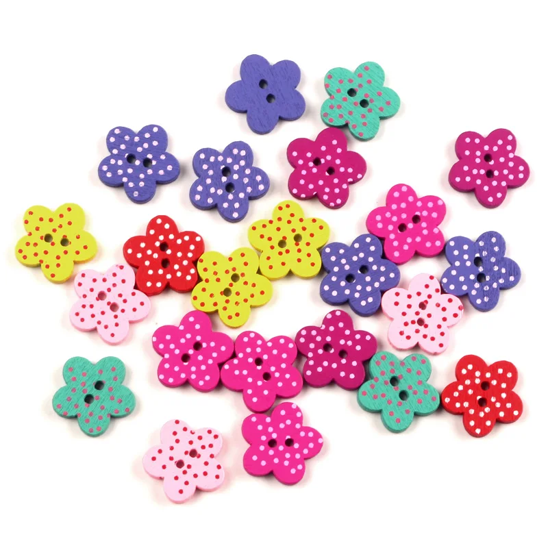 

50Pcs Mixed Flower Wood Sewing Buttons For Kids Clothes Scrapbooking Decorative Needlework Handicraft DIY Accessories