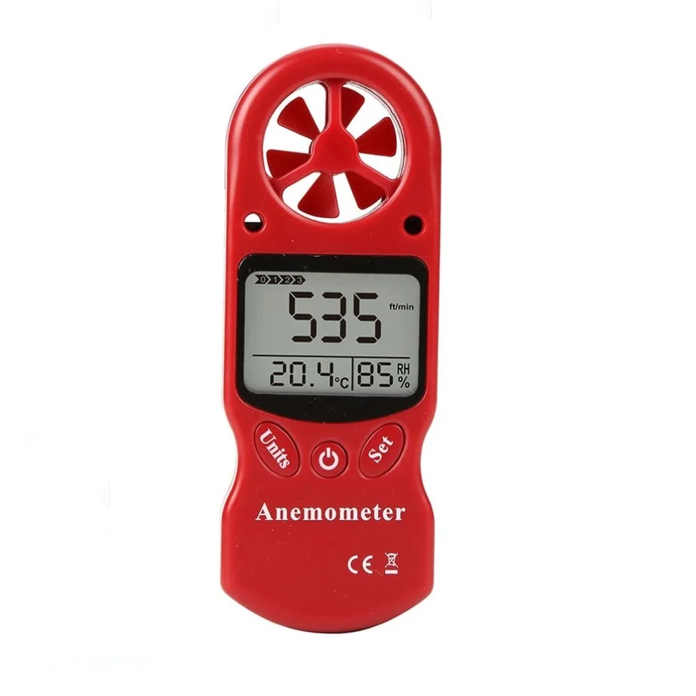 DANIU 3 в 1 KT-300 мини многофункциональный Анемометр цифровой Анемометр ЖК-дисплей скорость ветра, температура и влажность - Цвет: Красный