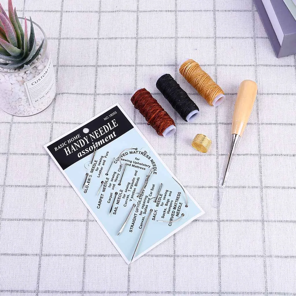 

Leather Sewing Needles Stitching Awl Needle Set Thread Thimble Hand Sewing Tool DIY Handmade Leather Wax Line Set