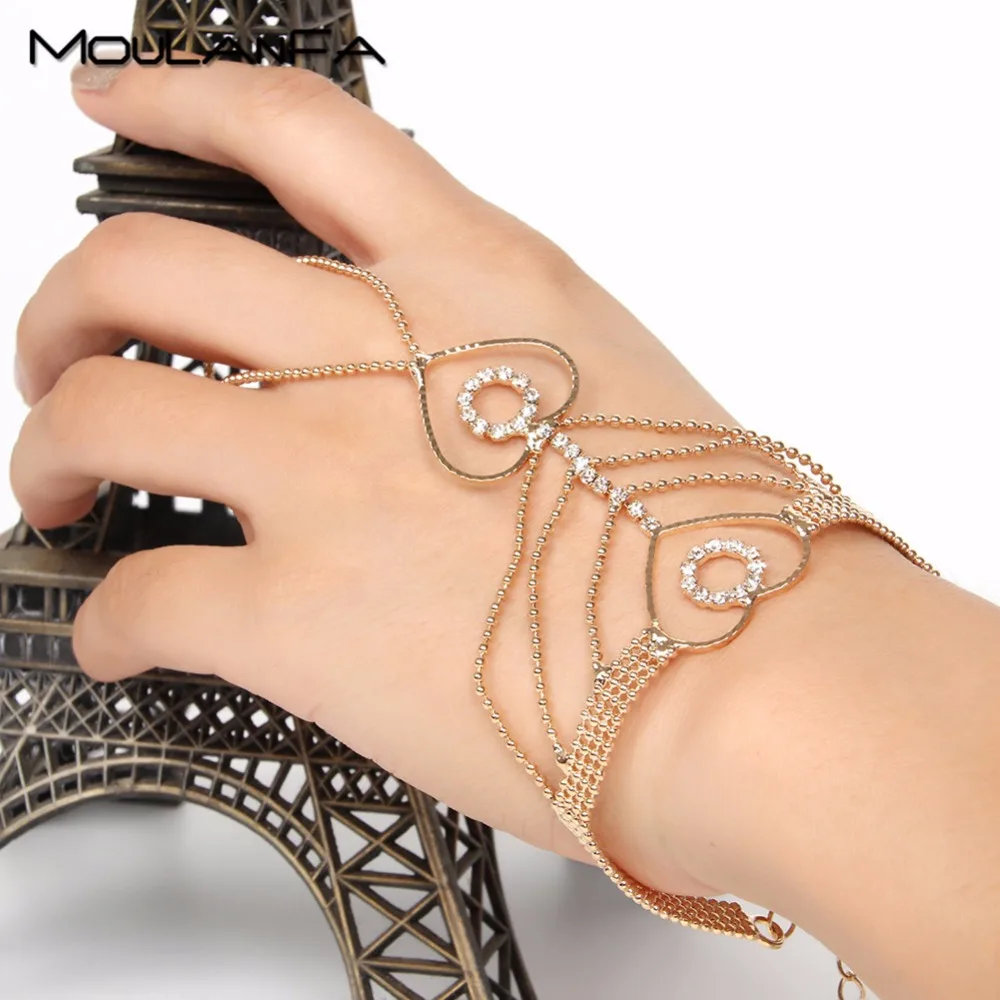 Moulanfa только стиль винтаж Роло ручной цепи звено браслет в форме сердца браслет с пальцем для леди жгут ювелирные изделия
