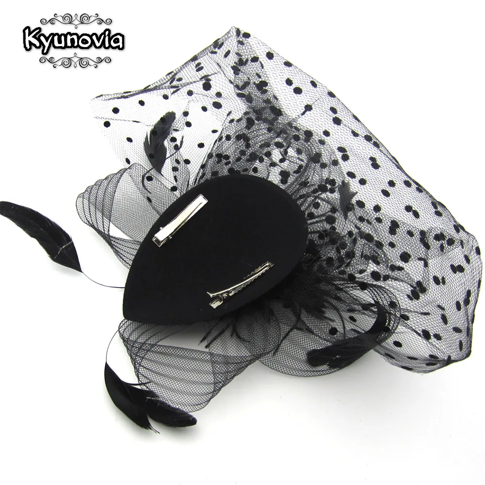 Kyunovia Black/White/Red/Pink/Purple Birdcage Bridal Flower Feathers Fascinator Bride Wedding Hats Face Veils FW12
