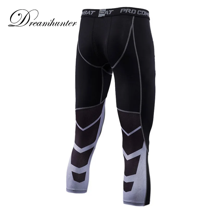 Men's Basketball Compression 3/4 Tights Athletic Training Gym Pants Cool Dry 