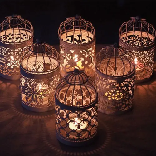 

Hot Romantic Birdcage Candlestick White Metal Tealight Candle Holder Wedding Candle Centerpieces Tables Iron Holder Home Decor