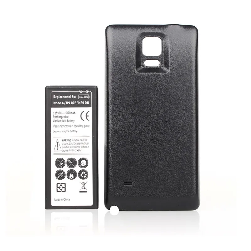 

6800mah Cell Phone Extended Phone Battery For Samsung Galaxy Note IV 4 Note4 N9100 N910F N910H N910 + black Back Door Cover Case